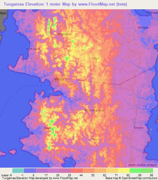 Tungamaa,Tanzania Elevation Map