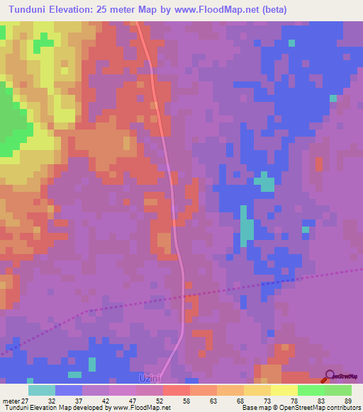 Tunduni,Tanzania Elevation Map