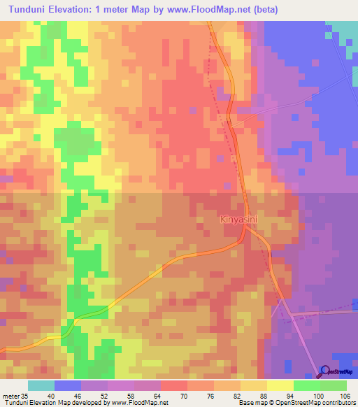 Tunduni,Tanzania Elevation Map