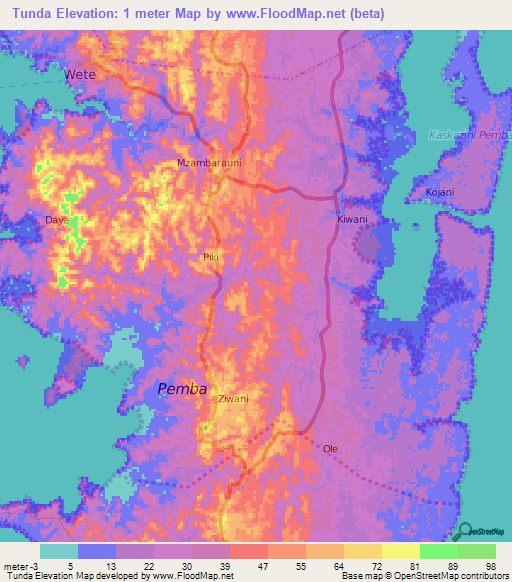 Tunda,Tanzania Elevation Map