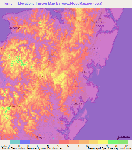 Tumbini,Tanzania Elevation Map