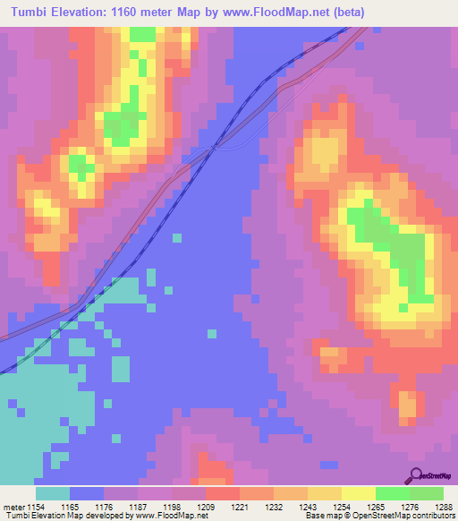 Tumbi,Tanzania Elevation Map