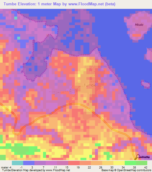 Tumbe,Tanzania Elevation Map