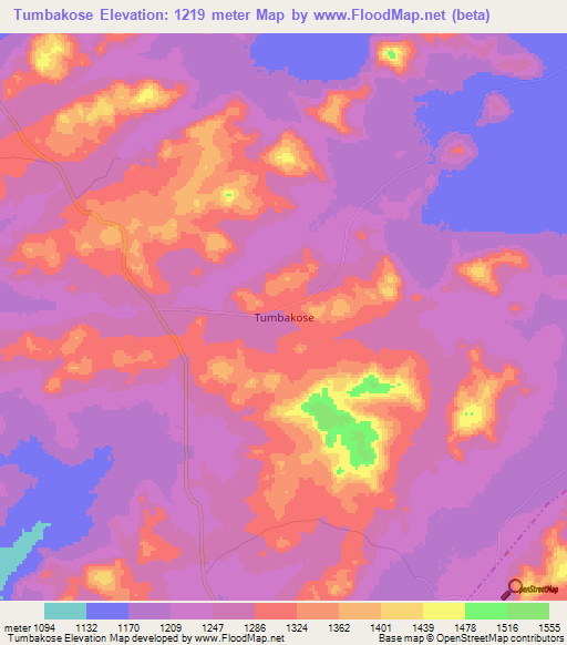 Tumbakose,Tanzania Elevation Map