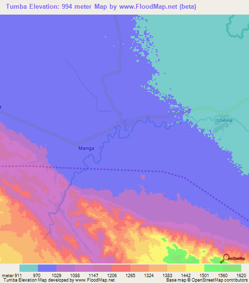 Tumba,Tanzania Elevation Map