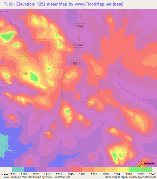 Tuloli,Tanzania Elevation Map