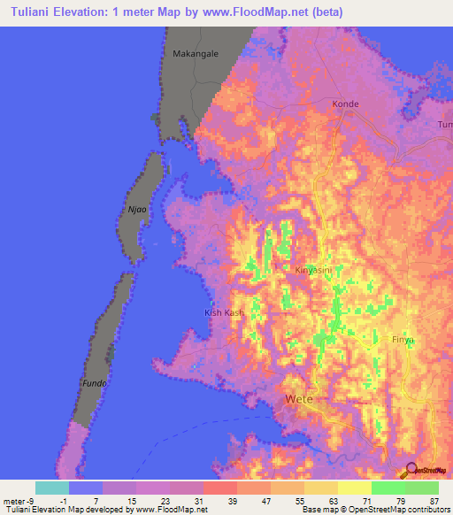 Tuliani,Tanzania Elevation Map