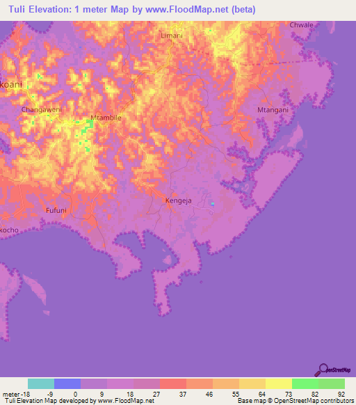 Tuli,Tanzania Elevation Map