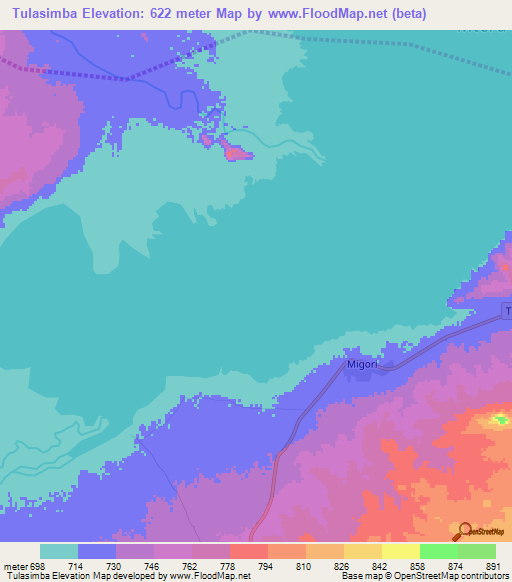 Tulasimba,Tanzania Elevation Map