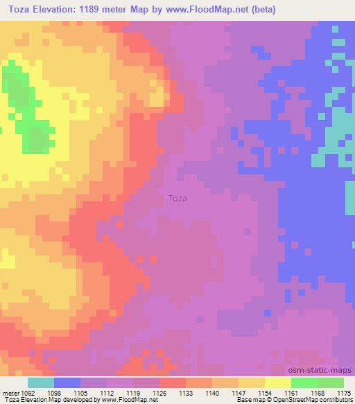 Toza,Tanzania Elevation Map