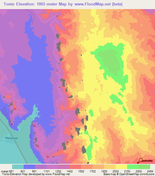 Tonto,Tanzania Elevation Map