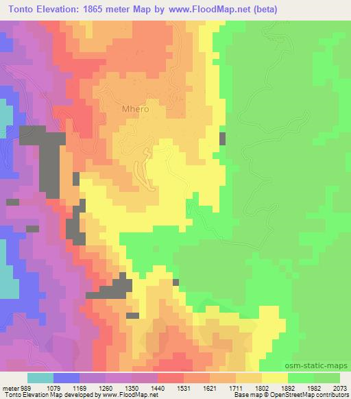 Tonto,Tanzania Elevation Map