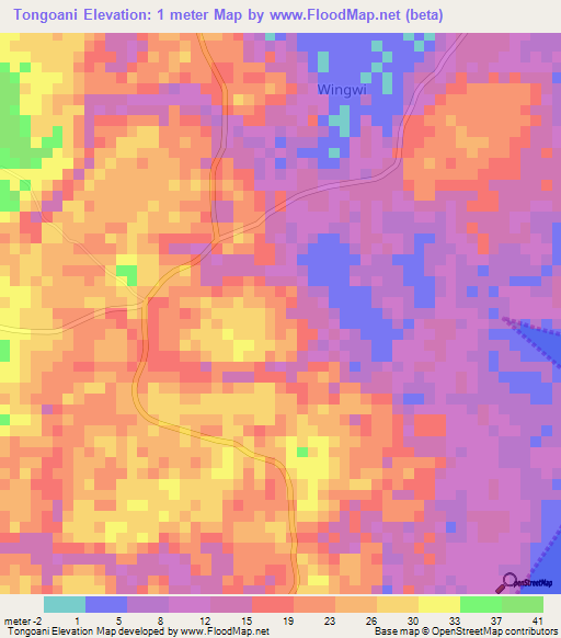 Tongoani,Tanzania Elevation Map