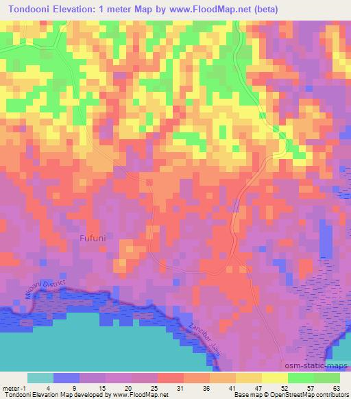 Tondooni,Tanzania Elevation Map