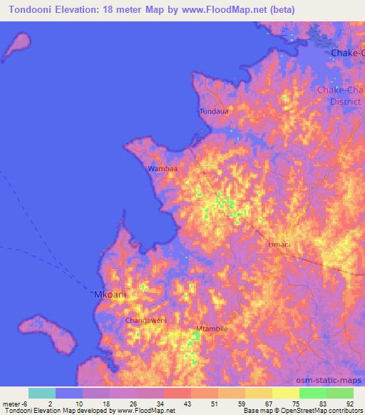Tondooni,Tanzania Elevation Map