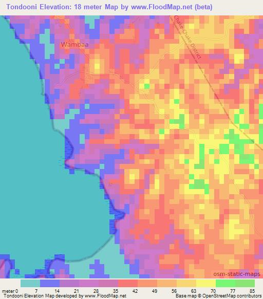 Tondooni,Tanzania Elevation Map