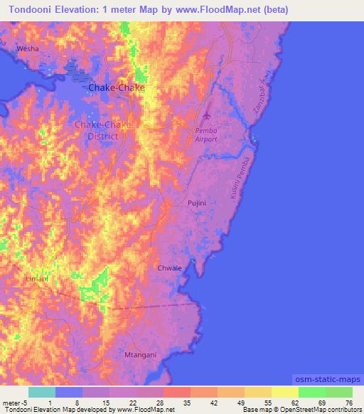 Tondooni,Tanzania Elevation Map