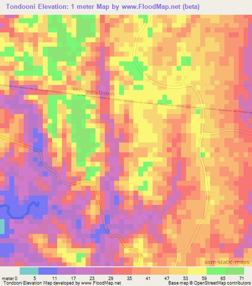 Tondooni,Tanzania Elevation Map