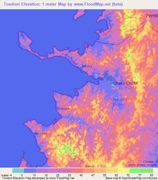 Tondoni,Tanzania Elevation Map