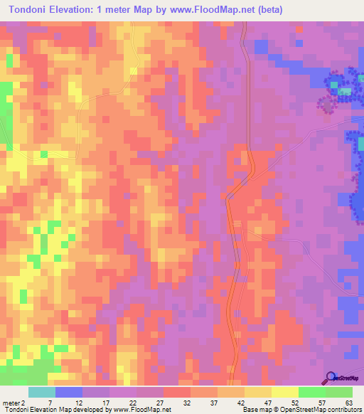 Tondoni,Tanzania Elevation Map