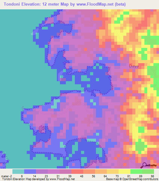 Tondoni,Tanzania Elevation Map