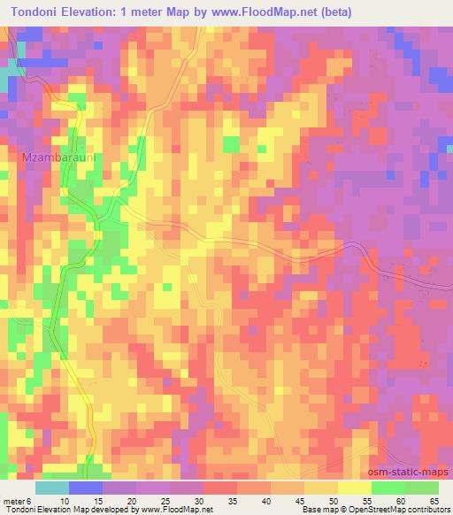 Tondoni,Tanzania Elevation Map