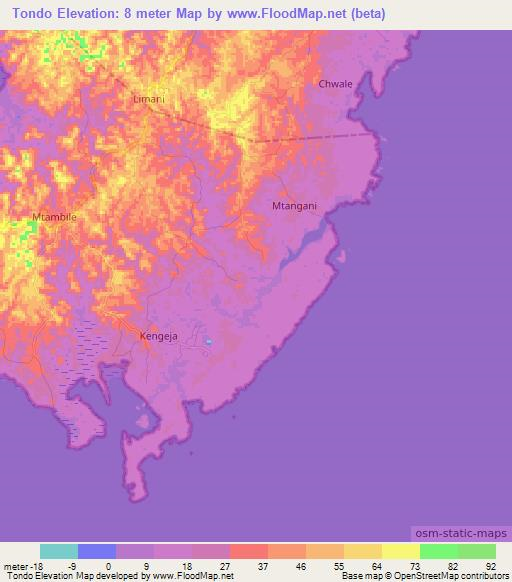 Tondo,Tanzania Elevation Map