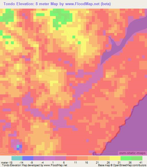 Tondo,Tanzania Elevation Map