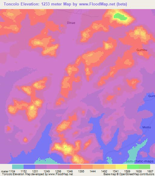 Toncolo,Tanzania Elevation Map