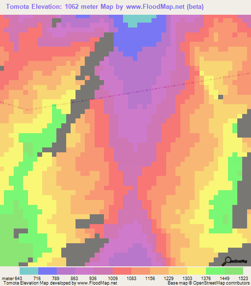 Tomota,Tanzania Elevation Map