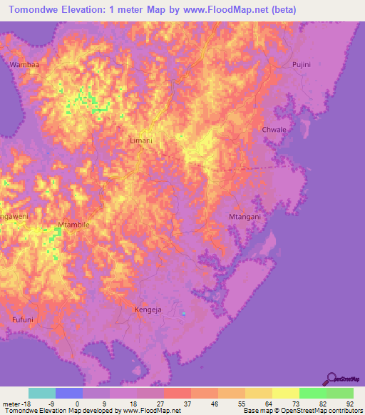 Tomondwe,Tanzania Elevation Map