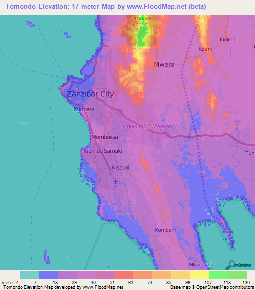 Tomondo,Tanzania Elevation Map