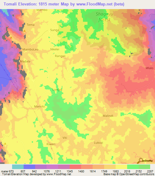 Tomali,Tanzania Elevation Map