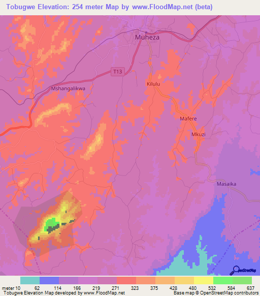 Tobugwe,Tanzania Elevation Map