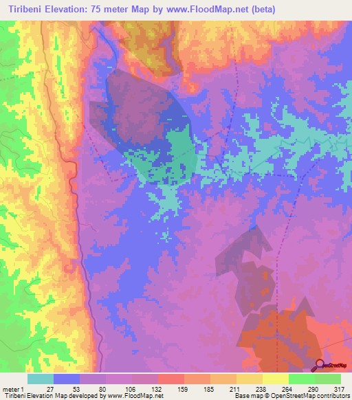 Tiribeni,Tanzania Elevation Map