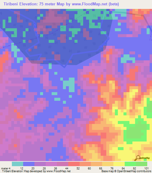 Tiribeni,Tanzania Elevation Map