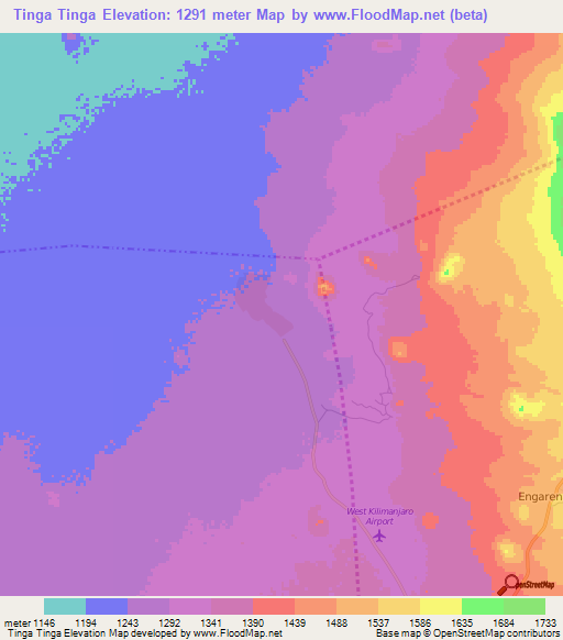 Tinga Tinga,Tanzania Elevation Map