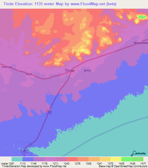 Tinde,Tanzania Elevation Map