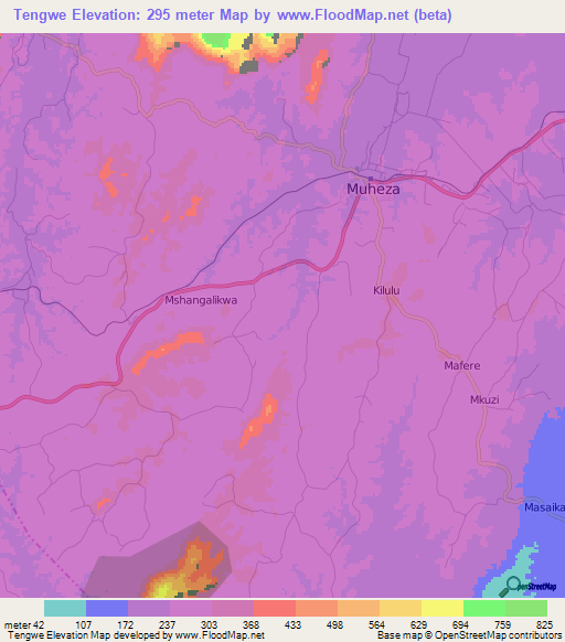 Tengwe,Tanzania Elevation Map