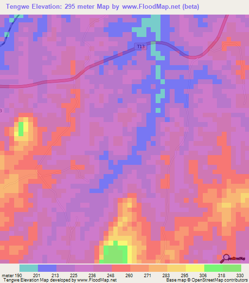 Tengwe,Tanzania Elevation Map