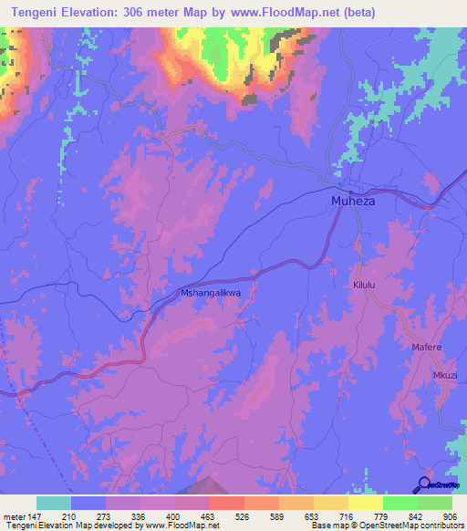 Tengeni,Tanzania Elevation Map