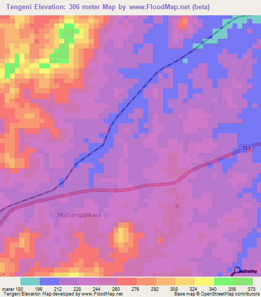 Tengeni,Tanzania Elevation Map