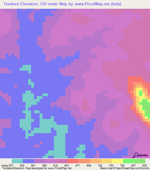 Tendeza,Tanzania Elevation Map