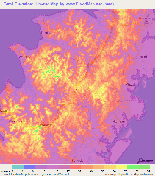 Temi,Tanzania Elevation Map