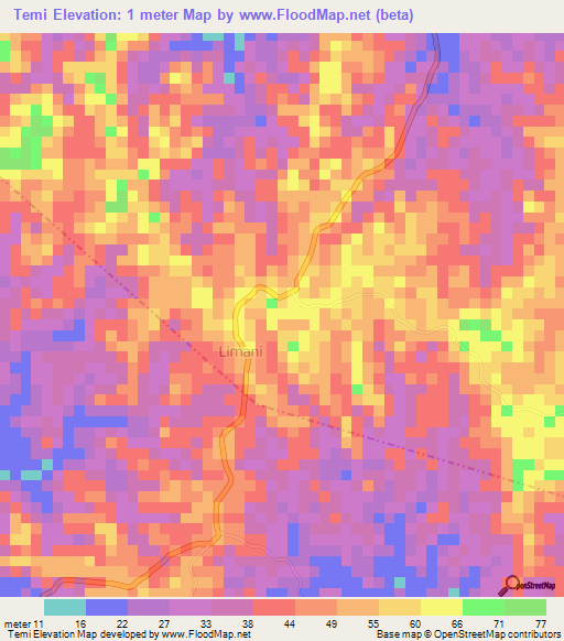 Temi,Tanzania Elevation Map