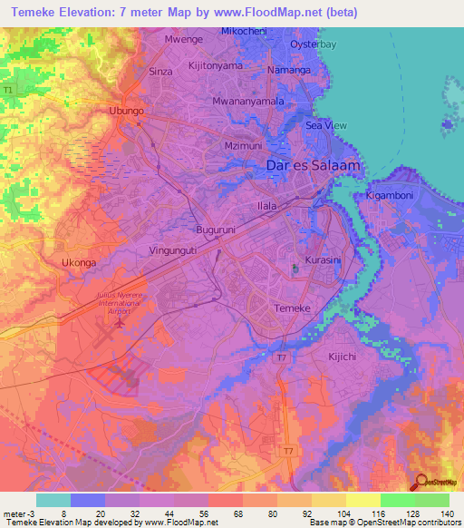 Temeke,Tanzania Elevation Map