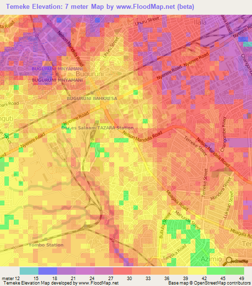 Temeke,Tanzania Elevation Map