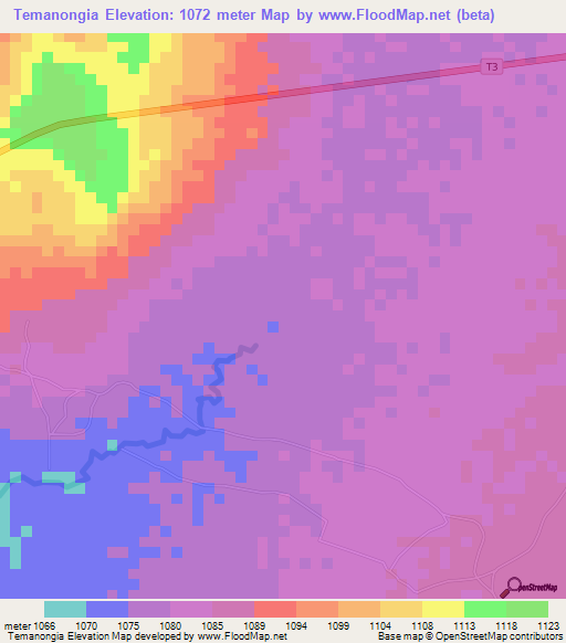 Temanongia,Tanzania Elevation Map