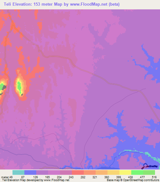 Teli,Tanzania Elevation Map