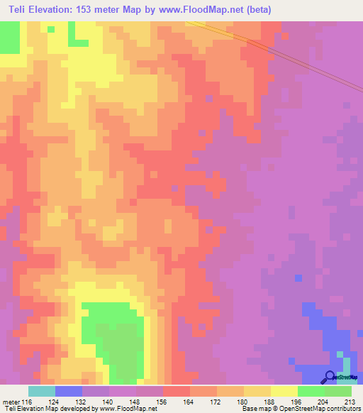 Teli,Tanzania Elevation Map